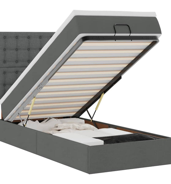 Ottoman-Bett mit Matratze & LEDs Dunkelgrau 100x200 cm Stoff