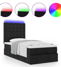 Ottoman-Bett mit Matratze & LEDs Schwarz 100x200 cm Stoff