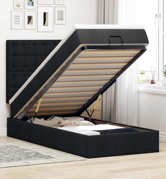 Ottoman-Bett mit Matratze & LEDs Schwarz 100x200 cm Stoff