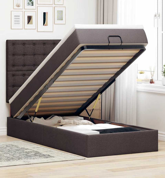 Ottoman-Bett mit Matratze & LEDs Dunkelbraun 100x200 cm Stoff