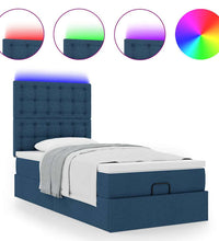 Ottomane Bett mit Matratze & LEDs Blau 100x200 cm Stoff