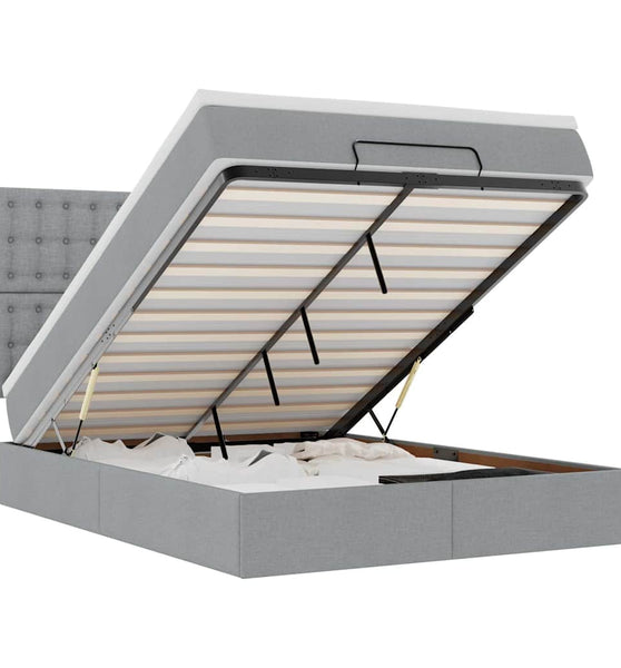Ottoman-Bett mit Matratze & LEDs Hellgrau 140x200 cm Stoff