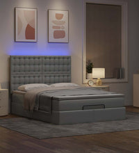 Ottoman-Bett mit Matratze & LEDs Hellgrau 140x200 cm Stoff