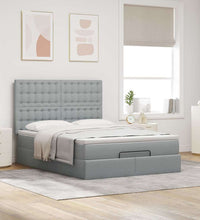 Ottoman-Bett mit Matratze & LEDs Hellgrau 140x200 cm Stoff