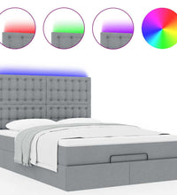 Ottoman-Bett mit Matratze & LEDs Hellgrau 140x200 cm Stoff