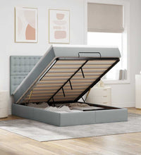 Ottoman-Bett mit Matratze & LEDs Hellgrau 140x200 cm Stoff