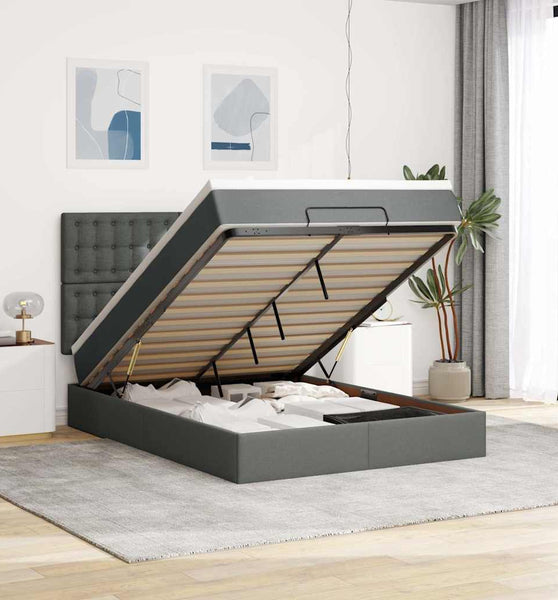 Ottoman-Bett mit Matratze & LEDs Dunkelgrau 140x200 cm Stoff