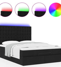 Ottoman-Bett mit Matratze & LEDs Schwarz 140x200 cm Stoff