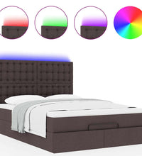 Ottoman-Bett mit Matratze & LEDs Dunkelbraun 140x200 cm Stoff