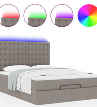 Ottoman-Bett mit Matratze & LEDs Taupe 140x200 cm Stoff