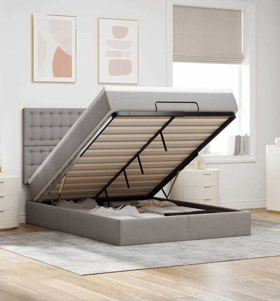 Ottoman-Bett mit Matratze & LEDs Taupe 140x200 cm Stoff