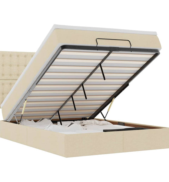 Ottoman-Bett mit Matratze & LEDs Creme 140x200 cm Stoff