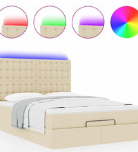 Ottoman-Bett mit Matratze & LEDs Creme 140x200 cm Stoff