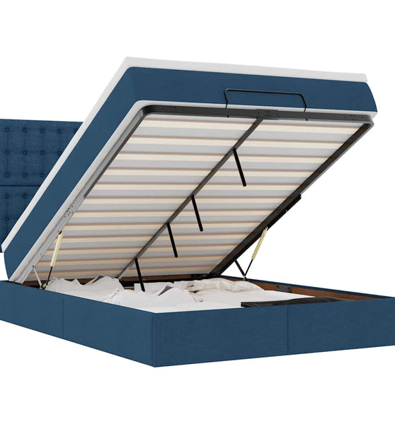 Ottoman-Bett mit Matratze & LEDs Blau 140x200 cm Stoff
