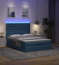Ottoman-Bett mit Matratze & LEDs Blau 140x200 cm Stoff