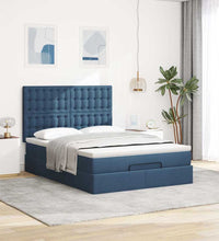 Ottoman-Bett mit Matratze & LEDs Blau 140x200 cm Stoff
