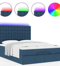 Ottoman-Bett mit Matratze & LEDs Blau 140x200 cm Stoff