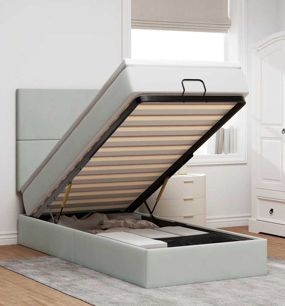 Ottoman-Bett mit Matratzen & LEDs Hellgrau 80x200 cm Samt