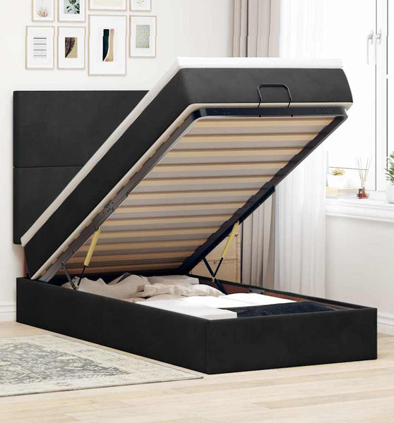 Ottoman-Bett mit Matratzen & LEDs Schwarz 80x200 cm Samt