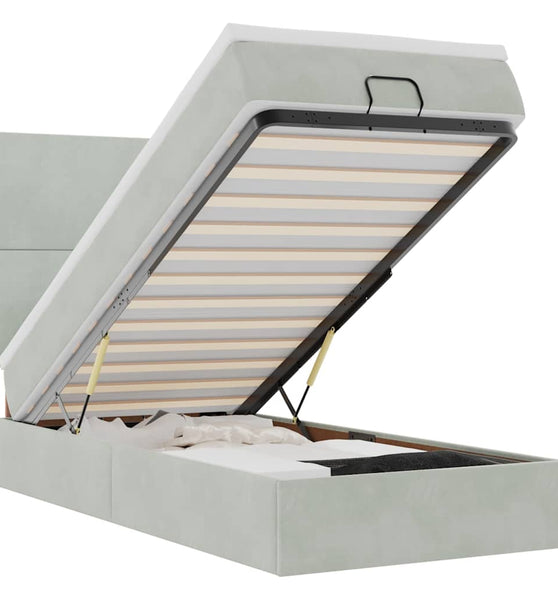 Ottoman-Bett mit Matratzen & LEDs Hellgrau 90x190 cm Samt