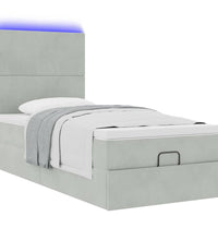 Ottoman-Bett mit Matratzen & LEDs Hellgrau 90x190 cm Samt