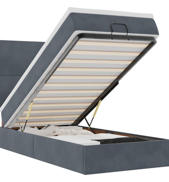 Ottoman-Bett mit Matratzen & LEDs Dunkelgrau 90x190 cm Samt