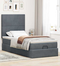 Ottoman-Bett mit Matratzen & LEDs Dunkelgrau 90x190 cm Samt