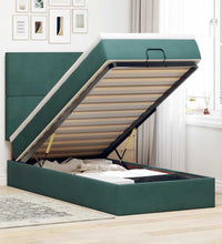 Ottoman-Bett mit Matratzen & LEDs Dunkelgrün 90x190 cm Samt