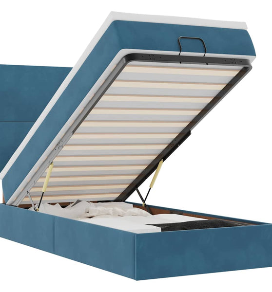 Ottoman-Bett mit Matratzen & LEDs Dunkelblau 90x190 cm Samt