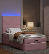 Ottoman-Bett mit Matratzen & LEDs Rosa 90x190 cm Samt