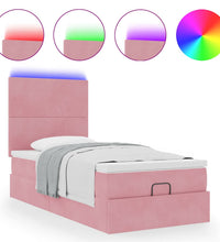 Ottoman-Bett mit Matratzen & LEDs Rosa 90x190 cm Samt