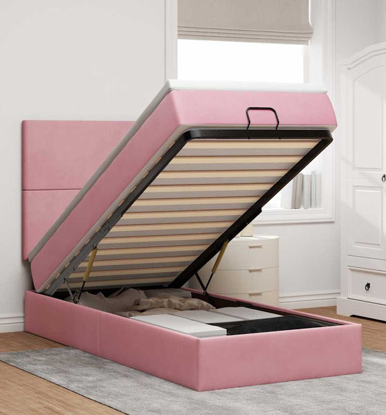 Ottoman-Bett mit Matratzen & LEDs Rosa 90x190 cm Samt