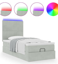 Ottoman-Bett mit Matratzen & LEDs Hellgrau 90x200 cm Samt