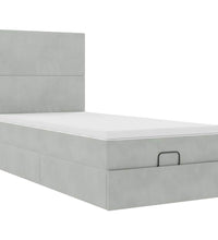 Ottoman-Bett mit Matratzen & LEDs Hellgrau 90x200 cm Samt