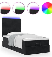 Ottoman-Bett mit Matratzen & LEDs Schwarz 90x200 cm Samt