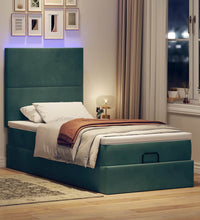 Ottoman-Bett mit Matratzen & LEDs Dunkelgrün 90x200 cm Samt