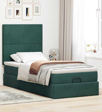Ottoman-Bett mit Matratzen & LEDs Dunkelgrün 90x200 cm Samt