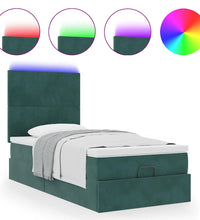Ottoman-Bett mit Matratzen & LEDs Dunkelgrün 90x200 cm Samt