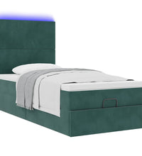 Ottoman-Bett mit Matratzen & LEDs Dunkelgrün 90x200 cm Samt