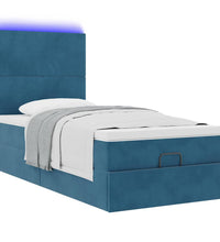 Ottoman-Bett mit Matratzen & LEDs Dunkelblau 90x200 cm Samt
