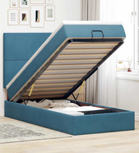 Ottoman-Bett mit Matratzen & LEDs Dunkelblau 90x200 cm Samt