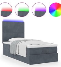 Ottoman-Bett mit Matratzen & LEDs Dunkelgrau 100x200 cm Samt