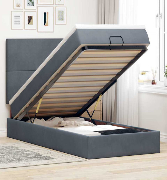 Ottoman-Bett mit Matratzen & LEDs Dunkelgrau 100x200 cm Samt