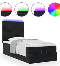 Ottoman-Bett mit Matratzen & LEDs Schwarz 100x200 cm Samt