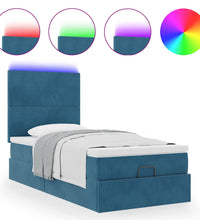 Ottoman-Bett mit Matratzen & LEDs Dunkelblau 100x200 cm Samt