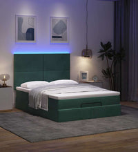 Ottoman-Bett mit Matratzen & LEDs Dunkelgrün 140x200 cm Samt