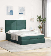 Ottoman-Bett mit Matratzen & LEDs Dunkelgrün 140x200 cm Samt