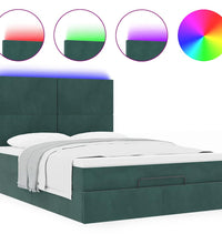 Ottoman-Bett mit Matratzen & LEDs Dunkelgrün 140x200 cm Samt