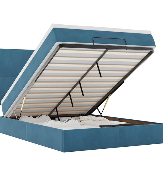 Ottoman-Bett mit Matratzen & LEDs Dunkelblau 140x200 cm Samt