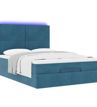 Ottoman-Bett mit Matratzen & LEDs Dunkelblau 140x200 cm Samt